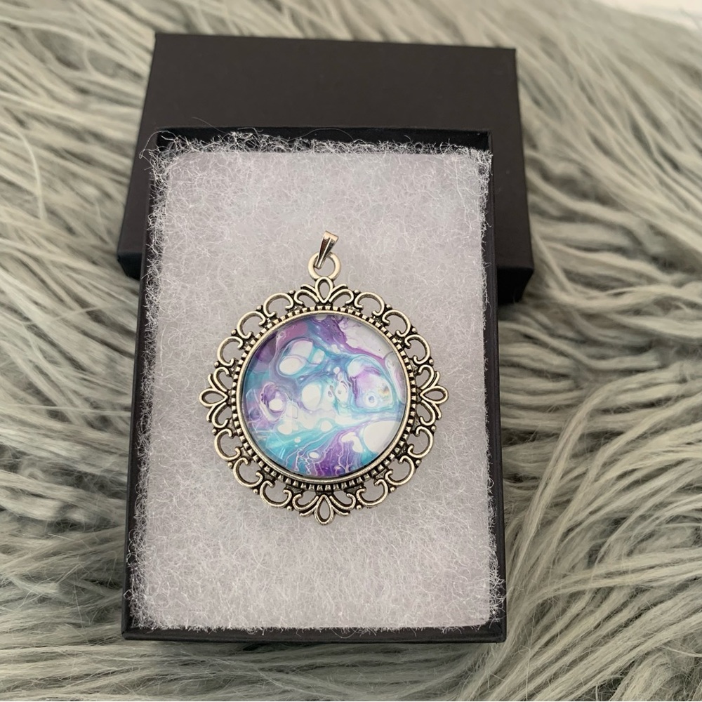 Handmade Fluid Art Necklace- Mermaid Pour
